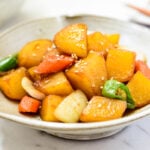 Korean soy braised potatoes in cubes