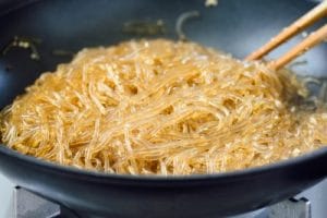 Stir-frying glass noodles
