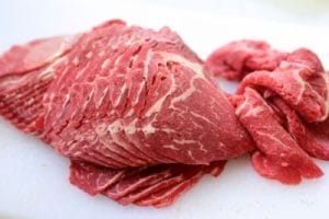 A pile of thinly sliced beef for Korean BBQ beef