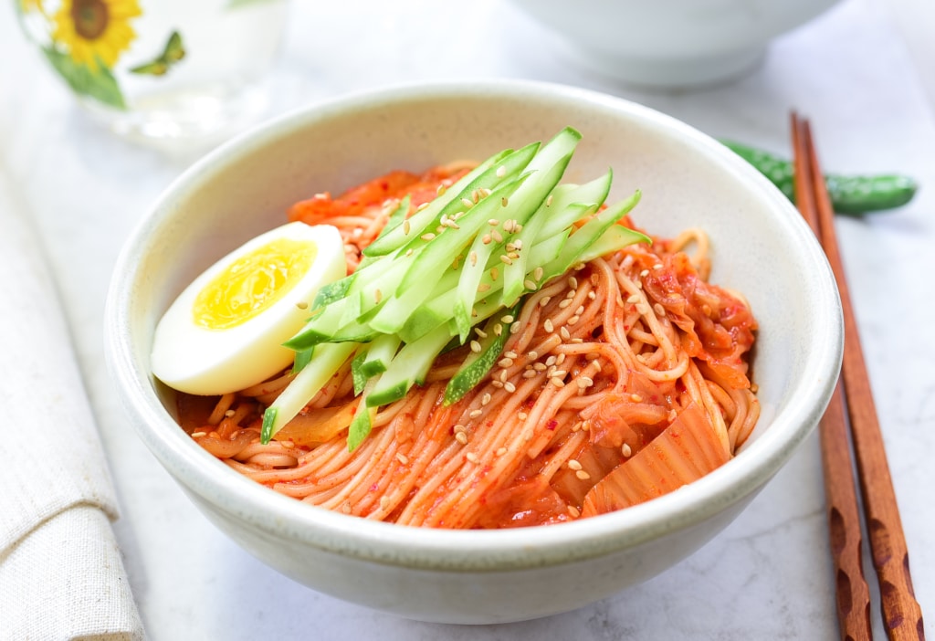 Kimchi Bibim Guksu (Spicy Cold Noodles with Kimchi) Korean Bapsang