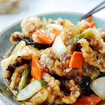 sweet and sour beef in a sweet and sour sauce