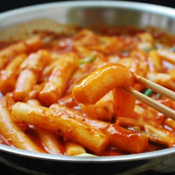 Korean rice cakes stir-fried in a spicy gochujang sauce