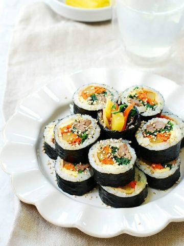 Korean seaweed rice rolls with beef and vegetables