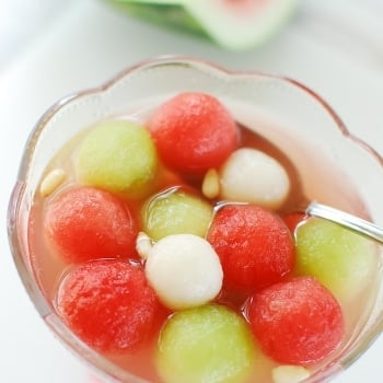 Korean watermelon punch in a bowl