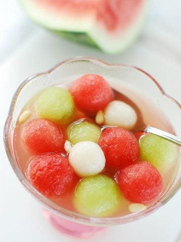 Korean watermelon punch in a bowl