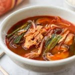 Red spicy Korean soup made with turkey leftovers