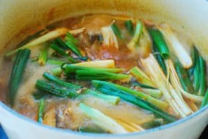 Korean spicy turkey soup with scallions