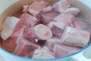 Beef bones soaked in water