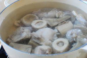 Ox bones in a pot of water