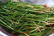 Garlic chives kimchi in a bowl