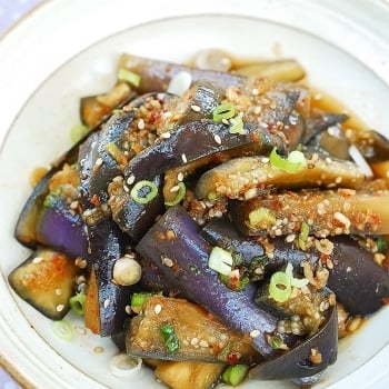 Korean steamed eggplant side dish in a plate