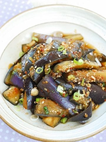 Korean steamed eggplant side dish in a plate