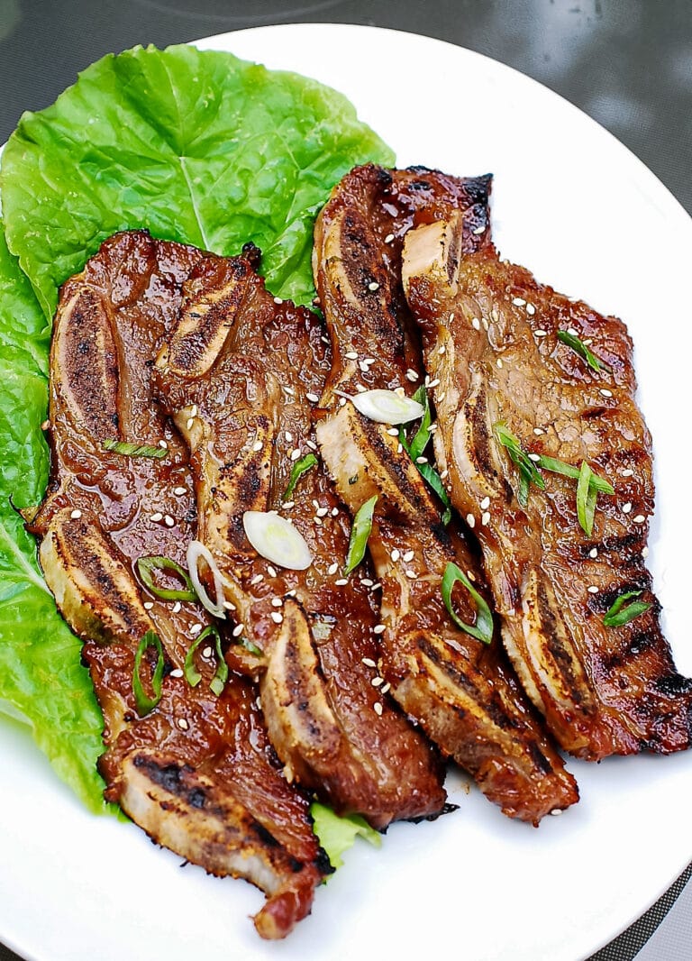 Korean grilled beef short ribs on a plate