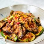 Red spicy grilled eggplants and zucchini side dish