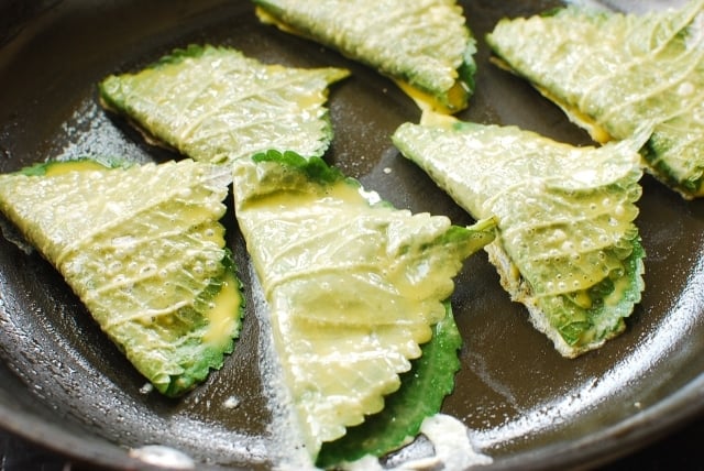 DSC 0717 640x428 - Kkaennip Jeon (Pan-fried Stuffed Perilla Leaves)