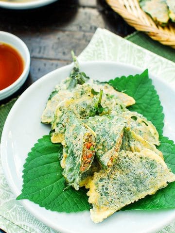 Korean pan-fried stuffed perilla