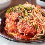 red spicy braised monkfish with soybean sprouts