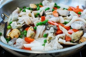 Cooking seafood with rice