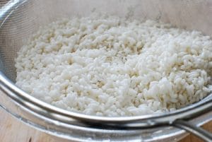 Draining soaked rice