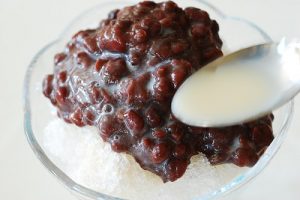 Shaved ice dessert with sweetened red beans