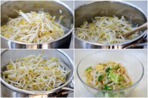 4-photo collage for cooking beansprouts for bibimbap