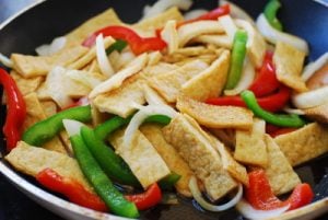 stir frying Korean fish cake