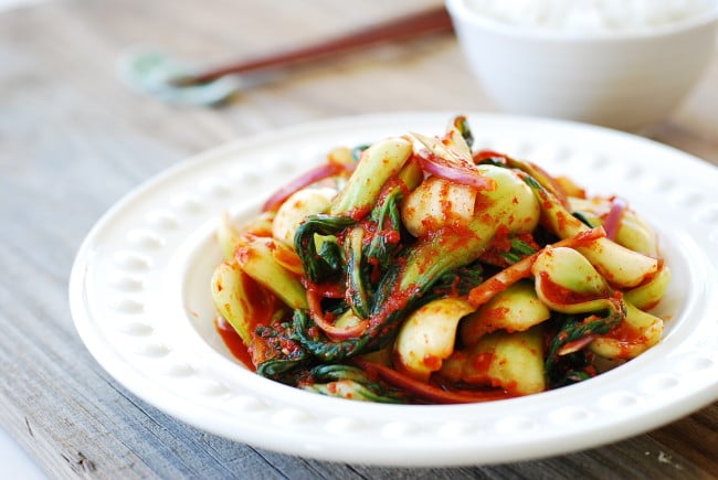 DSC 0855 e1428289315906 - Baby Bok Choy Kimchi Salad (Geotjeori)