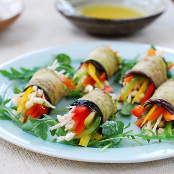 Eggplant rolls with colorful vegetables