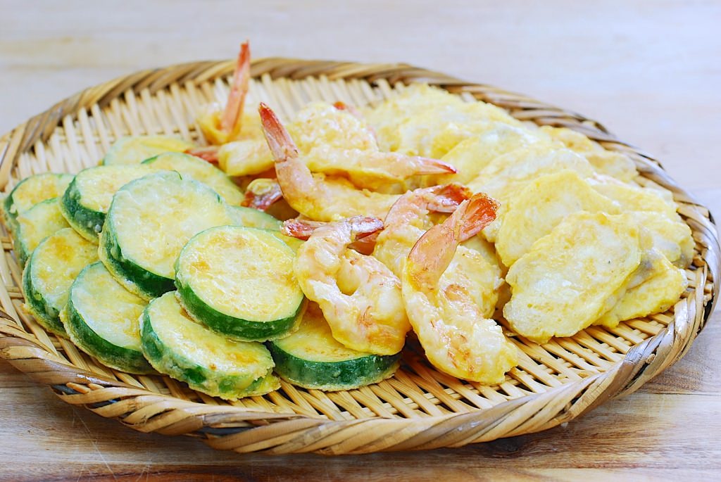 Modeumjeon (Fish, Shrimp and Zucchini Panfried in Egg Batter) Korean