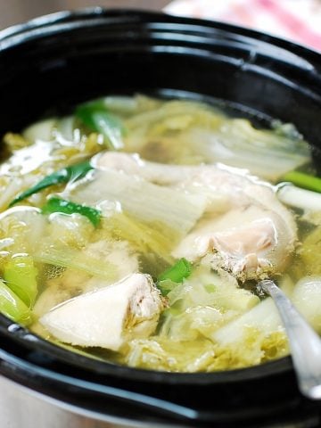 Slow cooker chicken soup with napa cabbage
