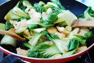 Stir-fried chicken and bok choy