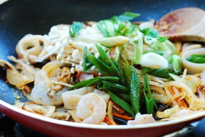 Spicy seafood japchae