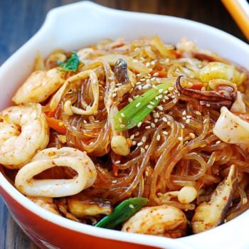 Spicy seafood japchae