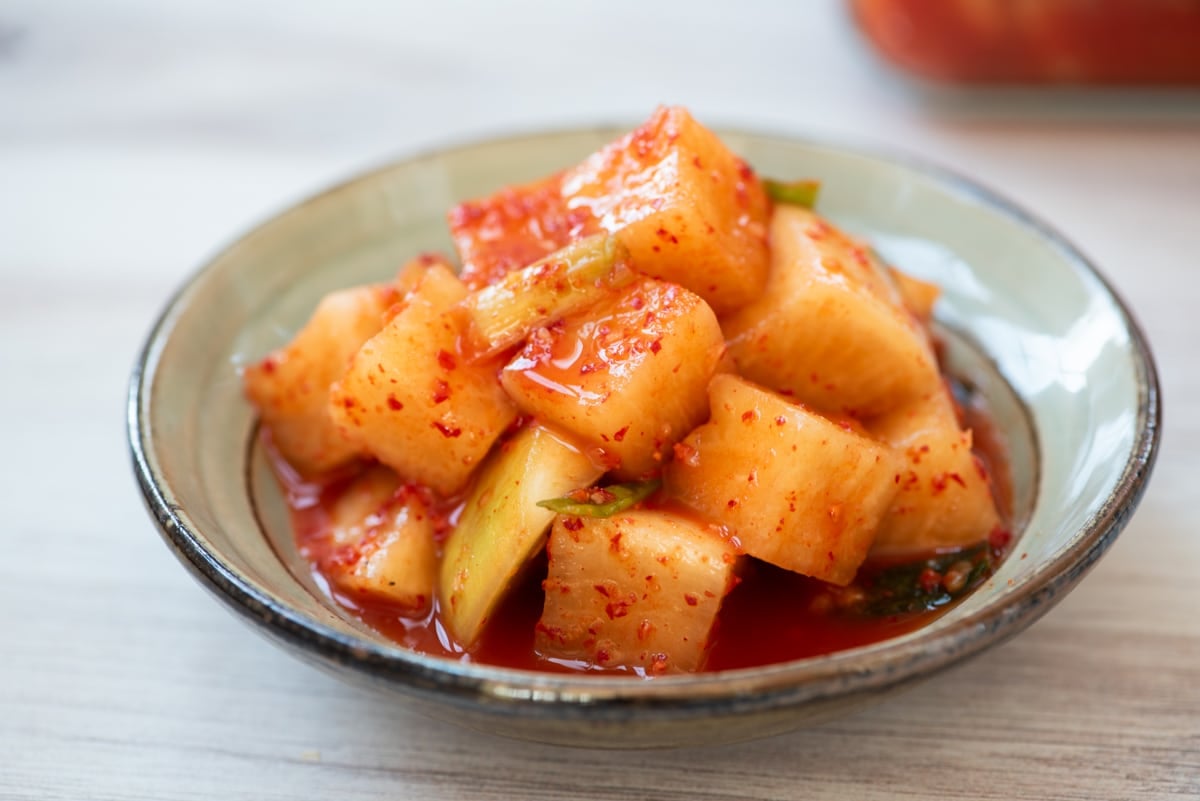 DSC9446 3 - Kkakdugi (Cubed Radish Kimchi)