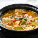 Korean soybean paste stew with pork and tofu