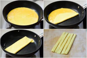 making egg omelette strips for gimbap