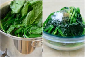 blanching and seasoning spinach for Korean seaweed rice rolls