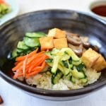 Korean rice bowl with tofu and vegetables