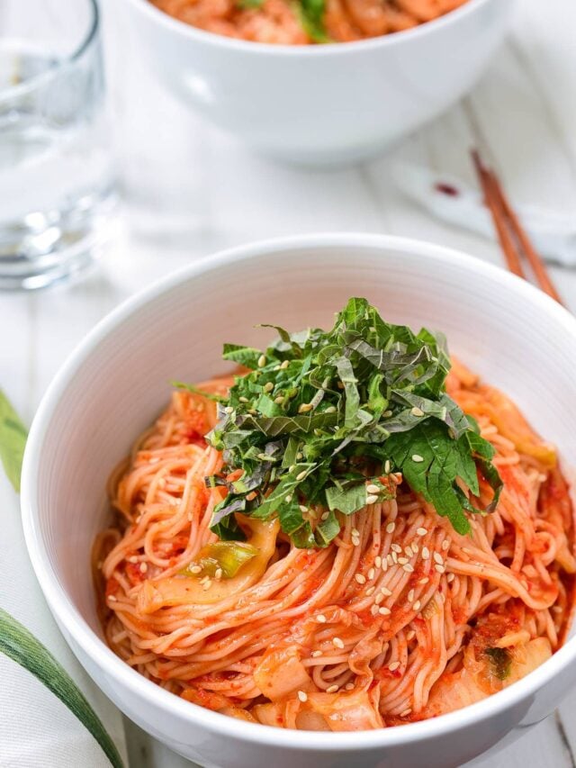 Spicy Cold Noodles with Kimchi