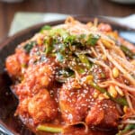 Red spicy braised monkfish with soybean sprouts