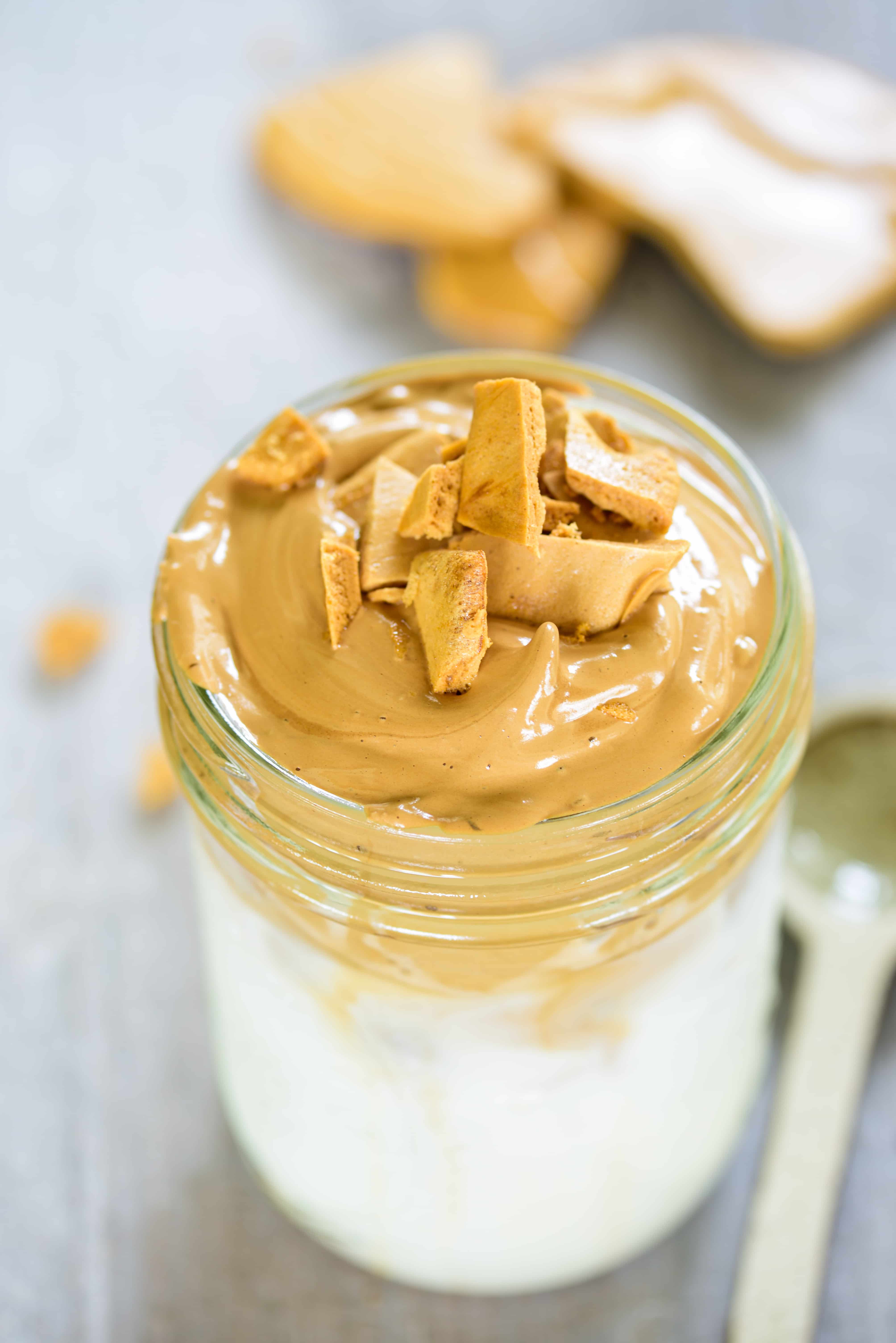 Whipped coffee topped with dalgona candy pieces