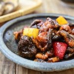 deep-fried shiitake mushrooms in a sweet and sour sauce