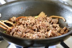 cooking bulgogi in a pan