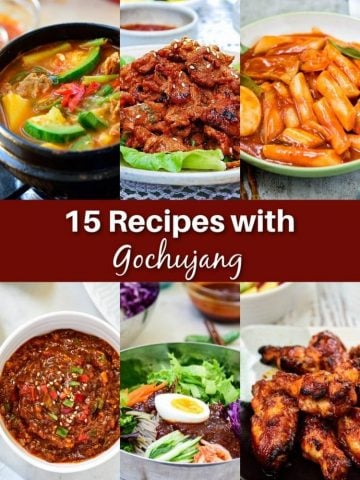 a 6 photo collage of recipes with gochujang