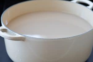 malt water and sweet rice flour in a large pot