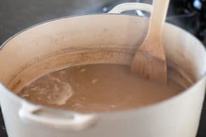 boiling down malt water in a large pot