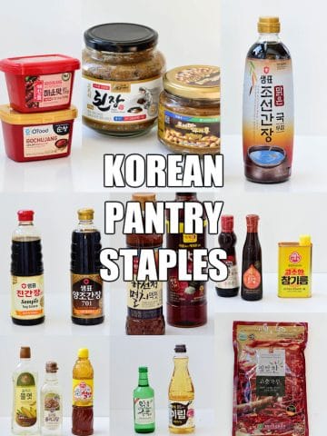 a photo collage of Korean pantry staples