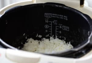 Rice cooked in a electric rice cooker for making Korean rice punch