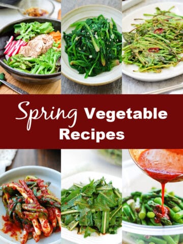 6-photo collage with a title "spring vegetable recipes"