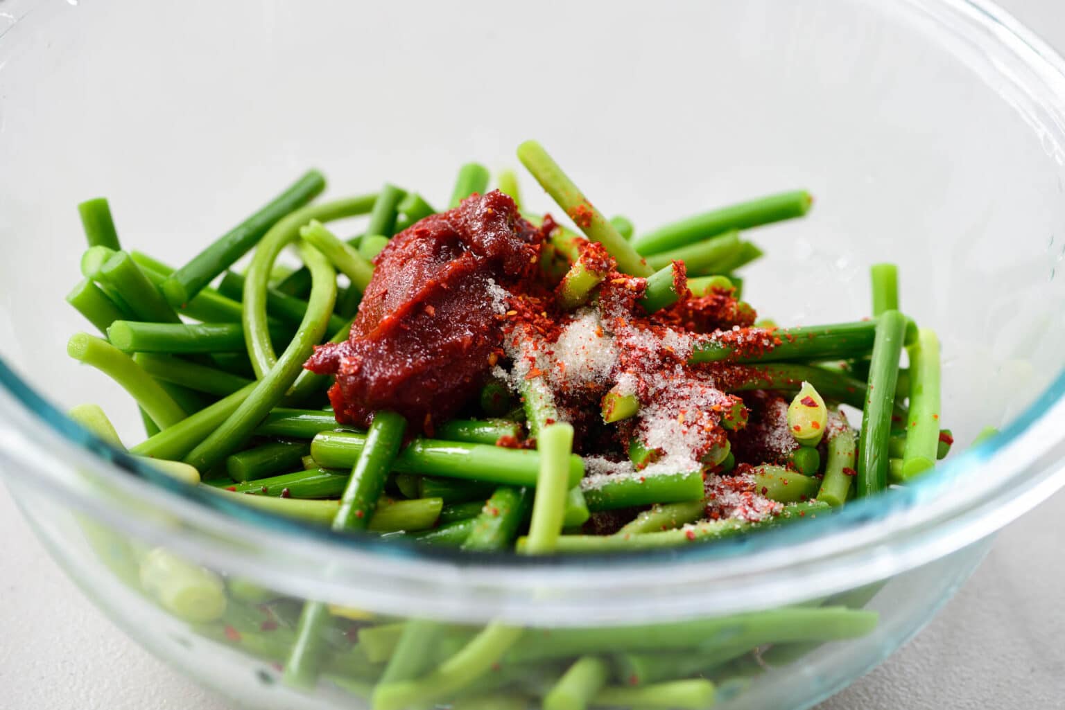 Maneuljjong Muchim (Spicy Garlic Scapes) Korean Bapsang